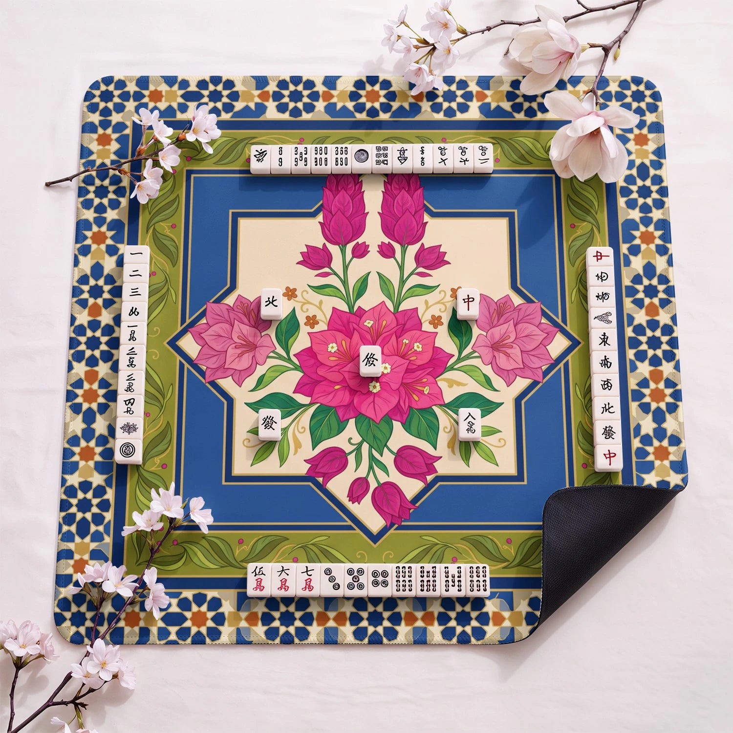 Pink Bougainvillea Mahjong Mat - Mah Jongg Mat