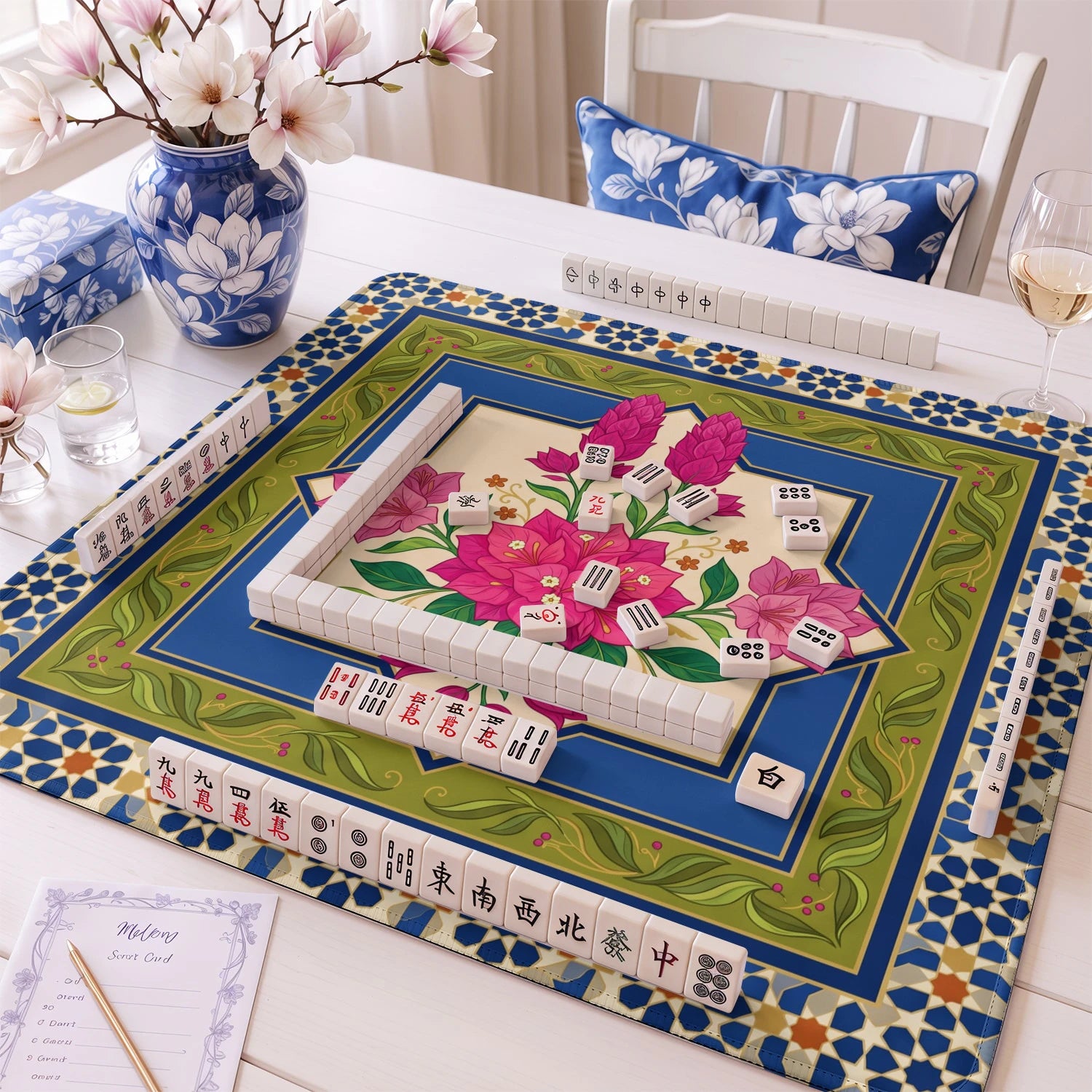 Pink Bougainvillea Mahjong Mat - Mah Jongg Mat