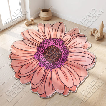 Pink Daisy Rug - Shaped Bedroom Area Rug