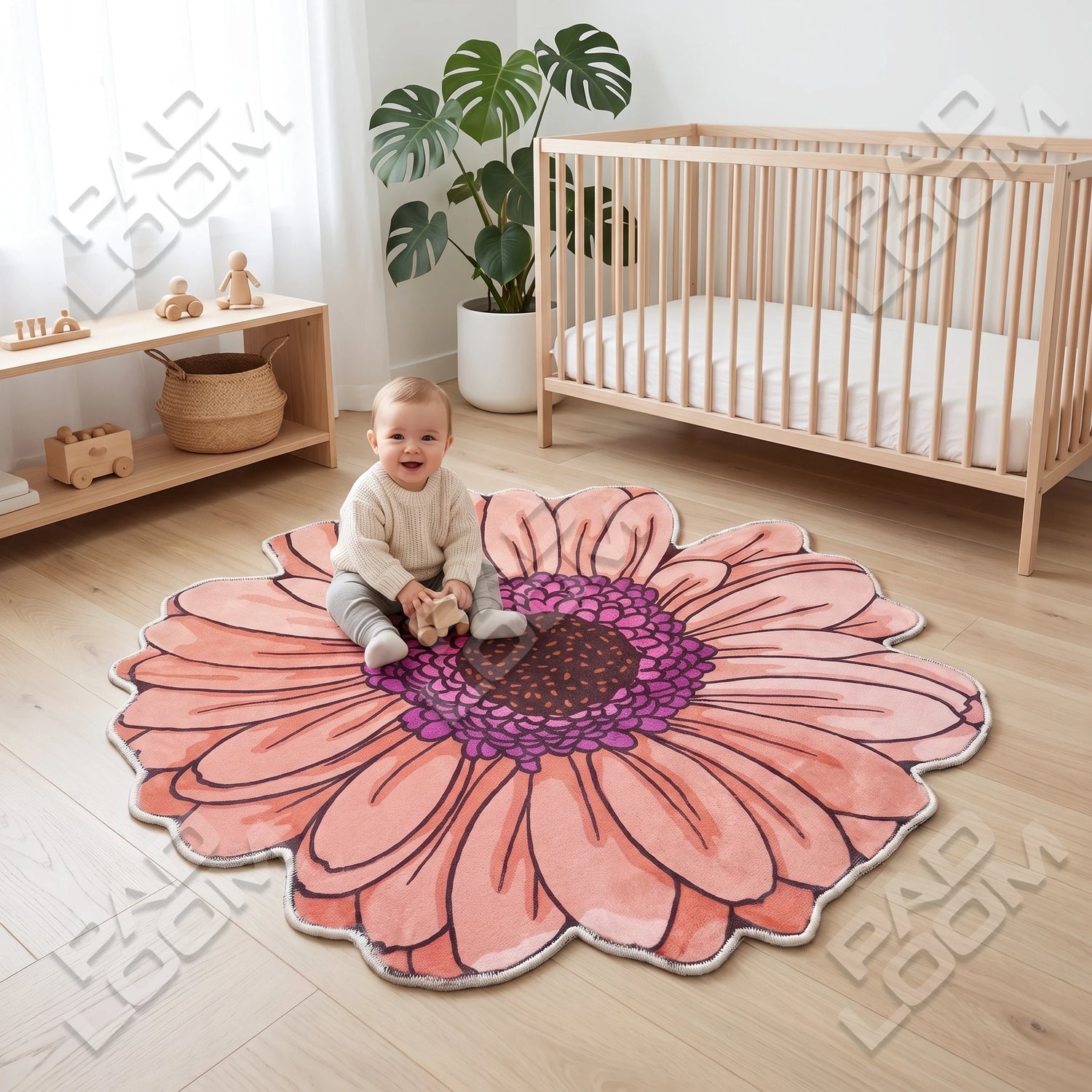 Pink Daisy Rug - Shaped Bedroom Area Rug