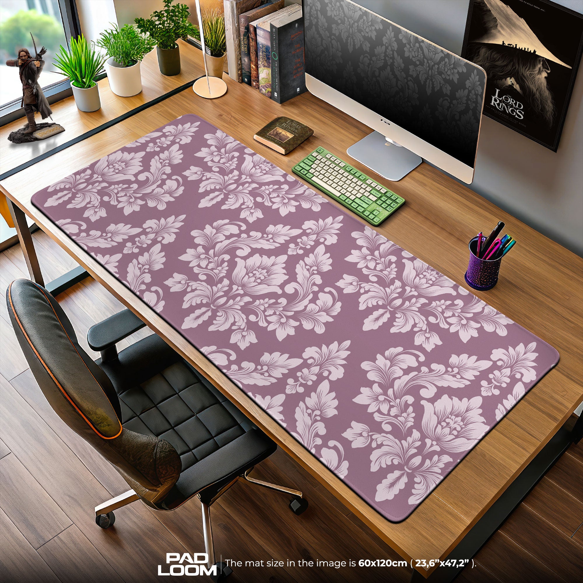 Pink Damask Mouse Pad, Soft Baroque Floral Gaming Desk Mat