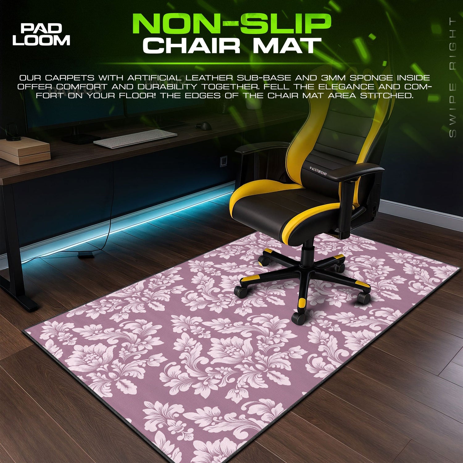 Pink Damask Mouse Pad, Soft Baroque Floral Gaming Desk Mat Padloom