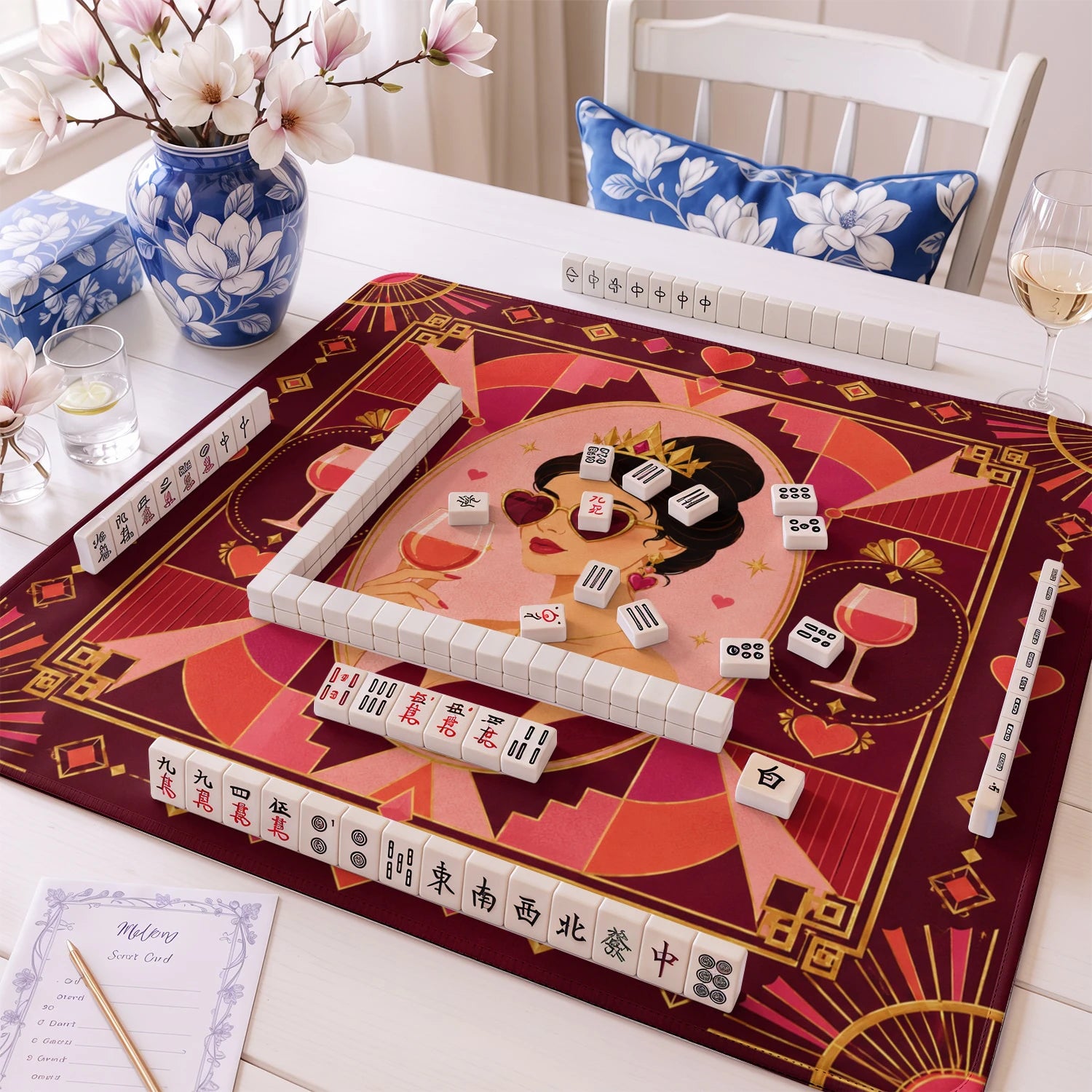 Pink Deco Queen mahjong mat – M (60x60 cm) and L (81x81 cm) sizes