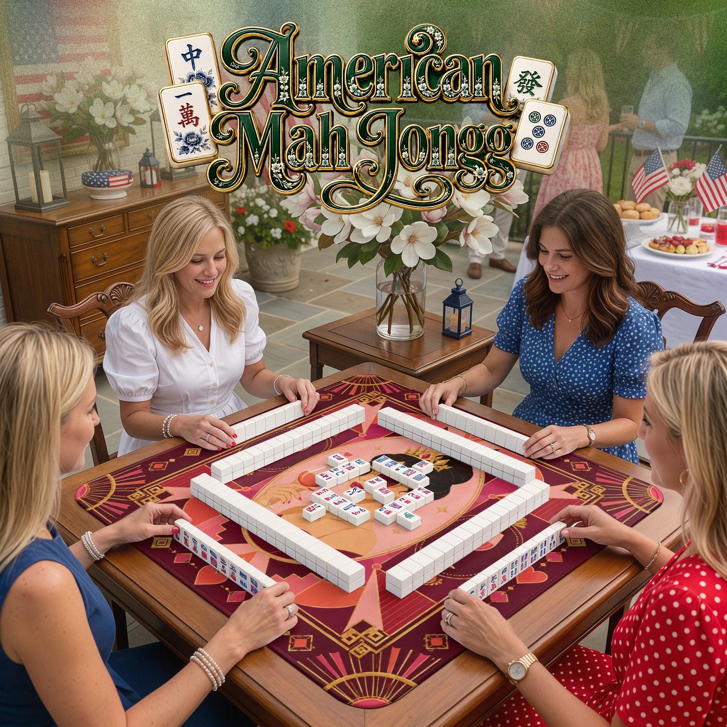 Pink Deco Queen – non-slip mahjong table mat detail