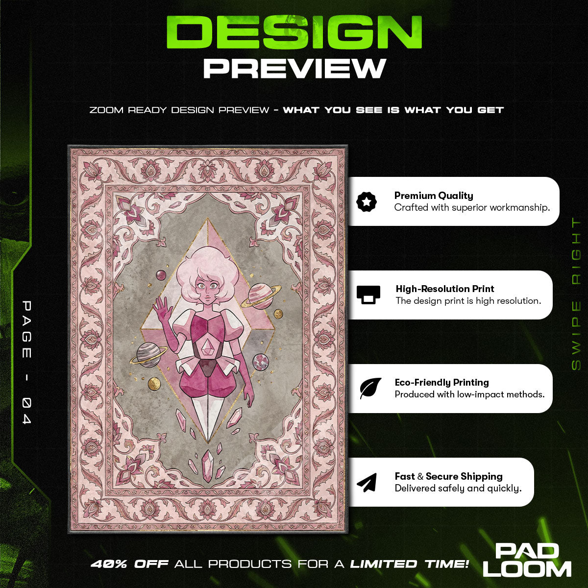 Pink Diamond themed area rug for home decor fans