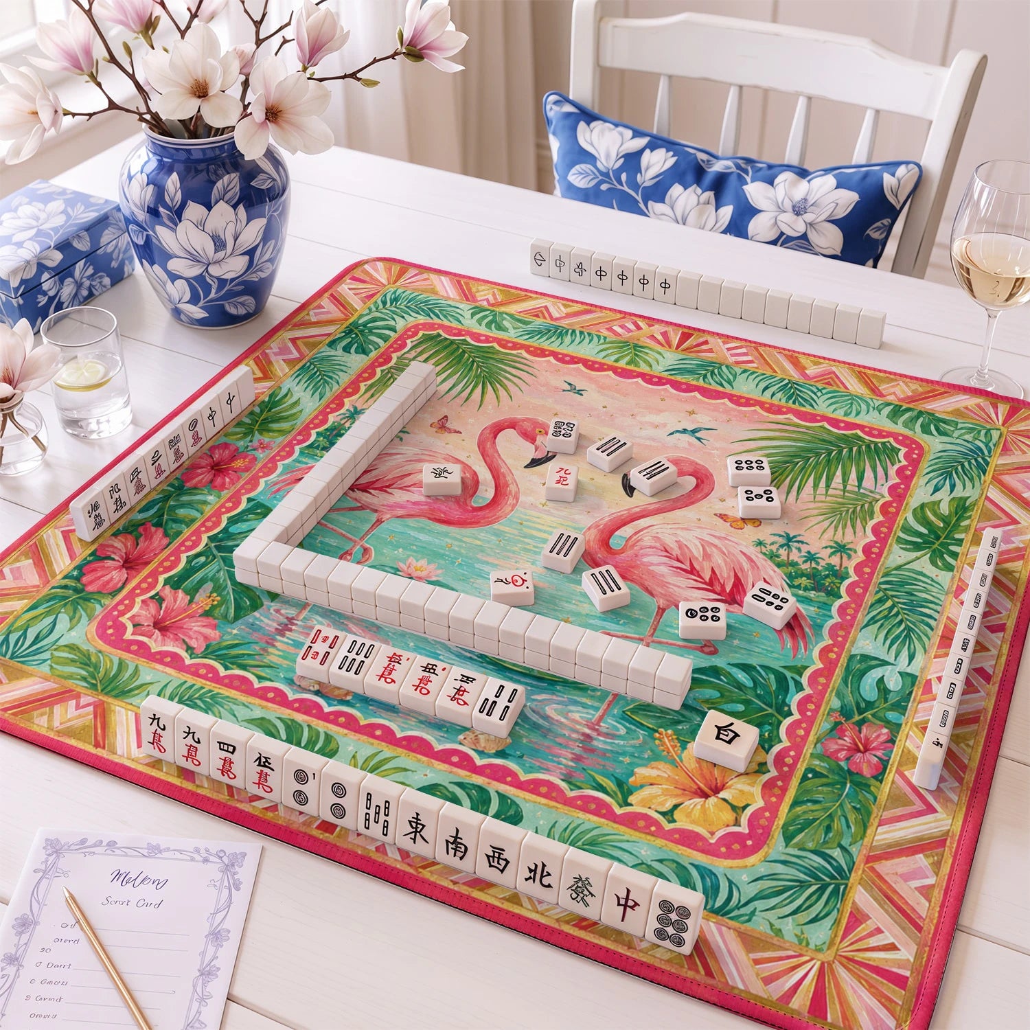 Pink Flamingo mahjong mat – M (60x60 cm) and L (81x81 cm) sizes