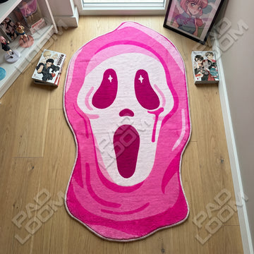 Pink Ghostface shaped area rug, die-cut gothic rug