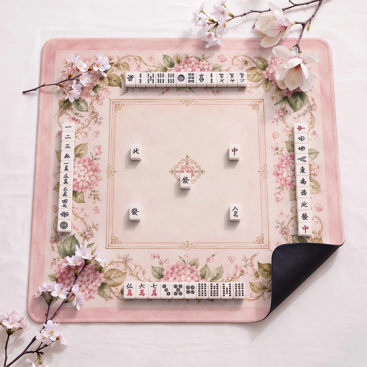 Pink Hydrangea Mahjong Mat - Mah Jongg Table Mat