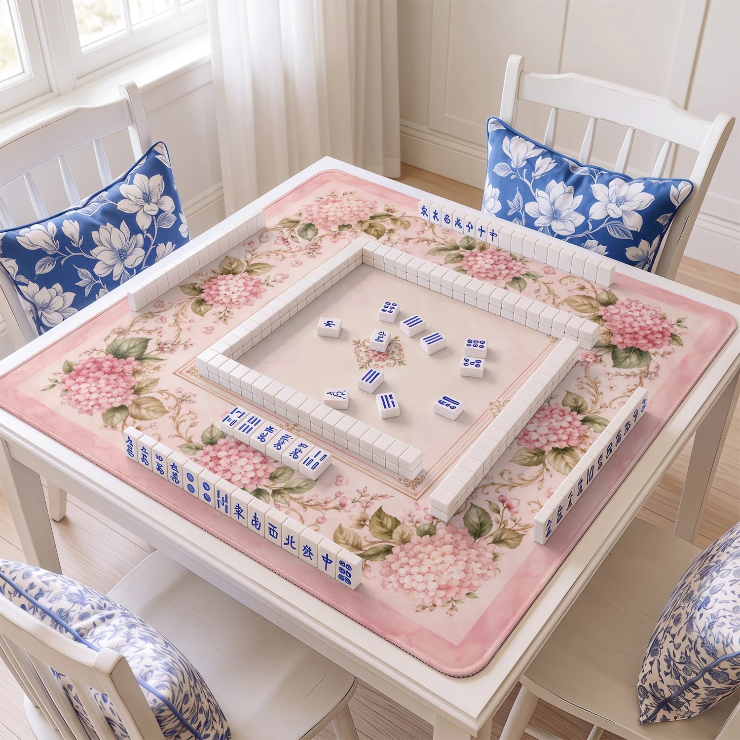 Pink Hydrangea Mahjong Mat - Mah Jongg Table Mat