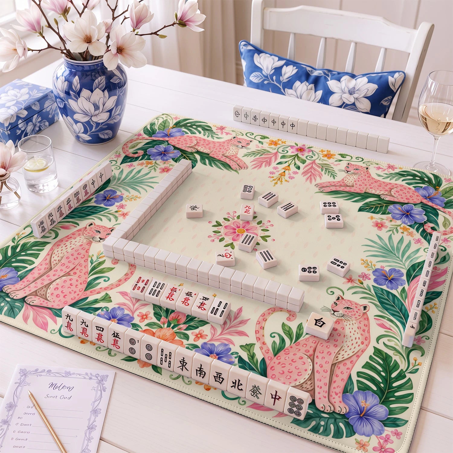 Pink Leopard mahjong mat – M (60x60 cm) and L (81x81 cm) sizes