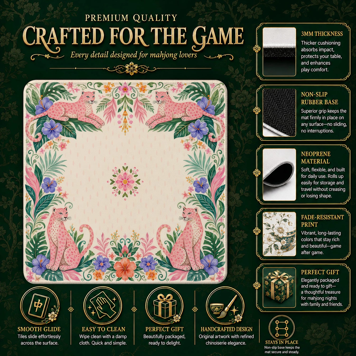 Pink Leopard Mahjong Mat – neoprene mah jongg table mat