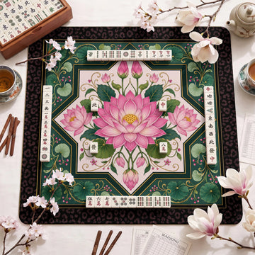 Pink Lotus Mahjong Mat – neoprene mah jongg table mat