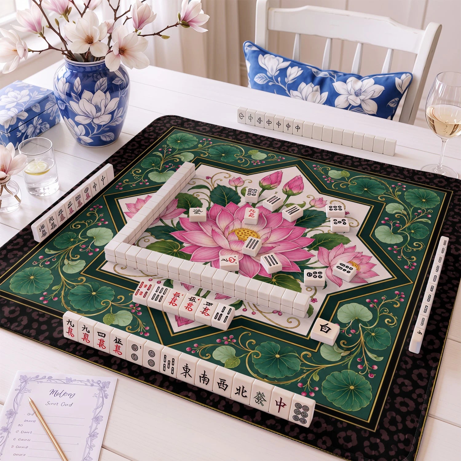 Pink Lotus mahjong mat – M (60x60 cm) and L (81x81 cm) sizes