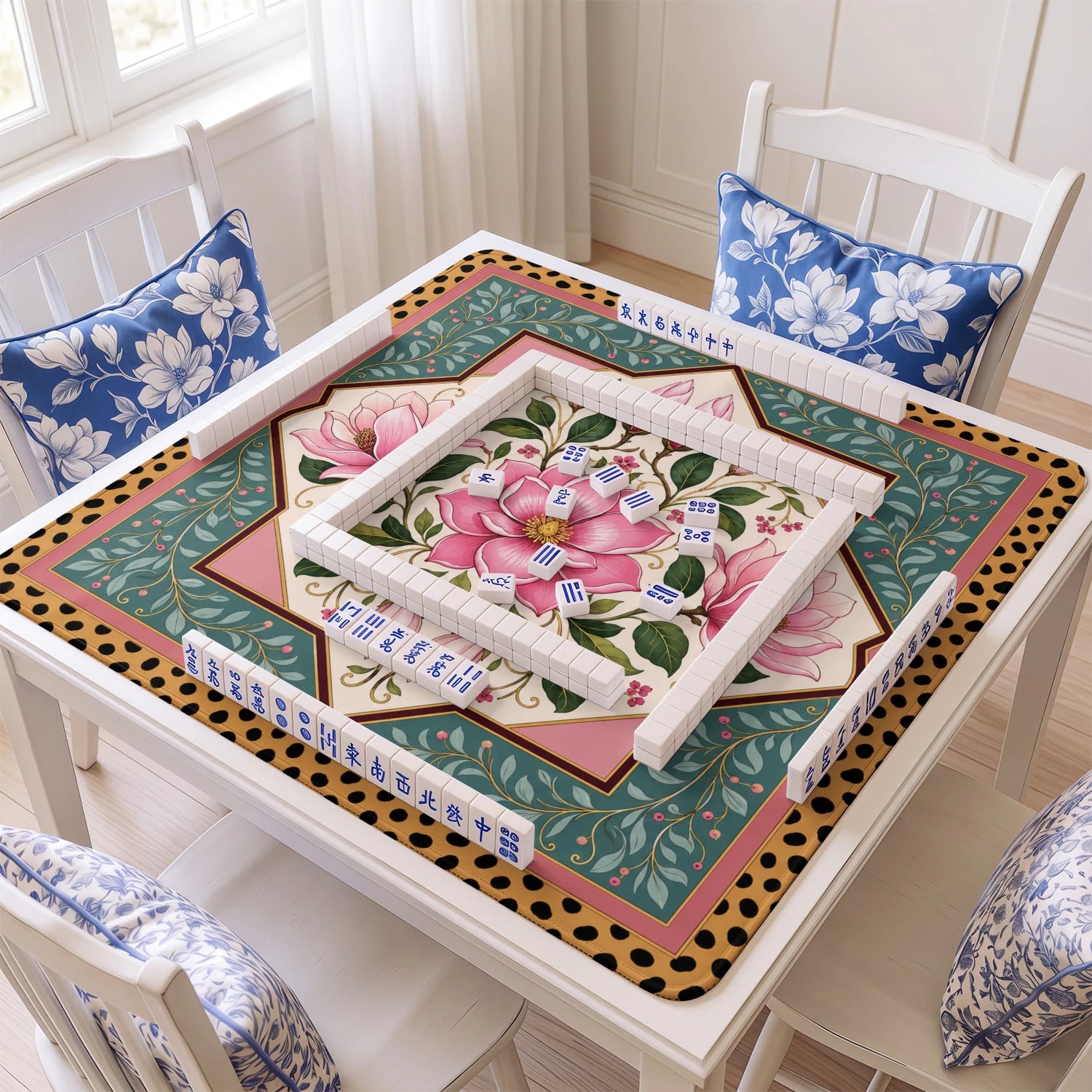 Pink Magnolia Mahjong Mat - Mah Jongg Table Mat