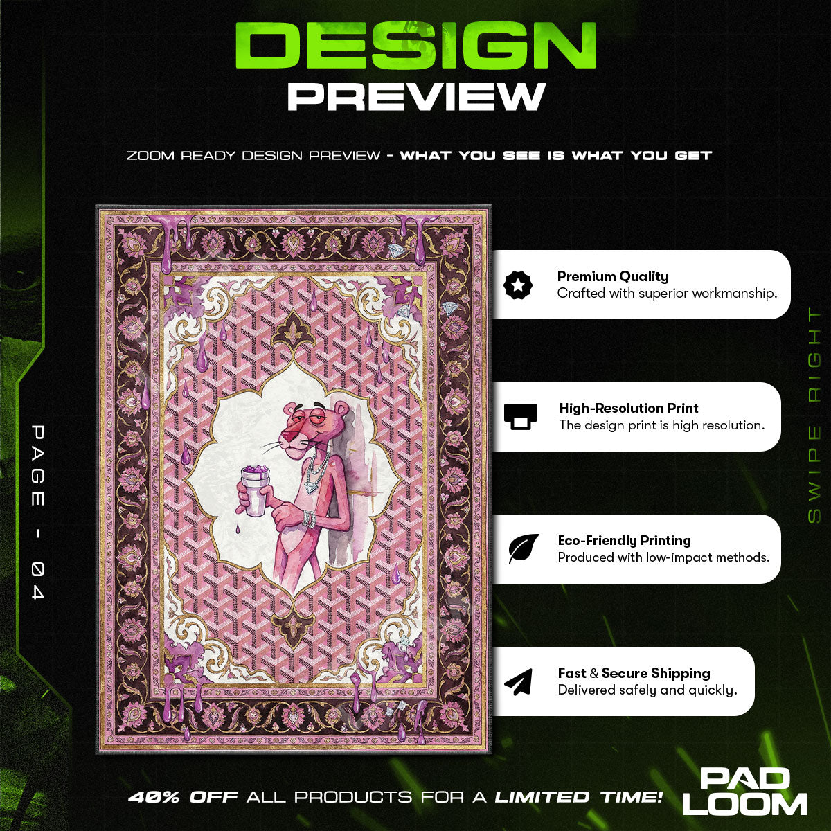 Floor character design printed on rug