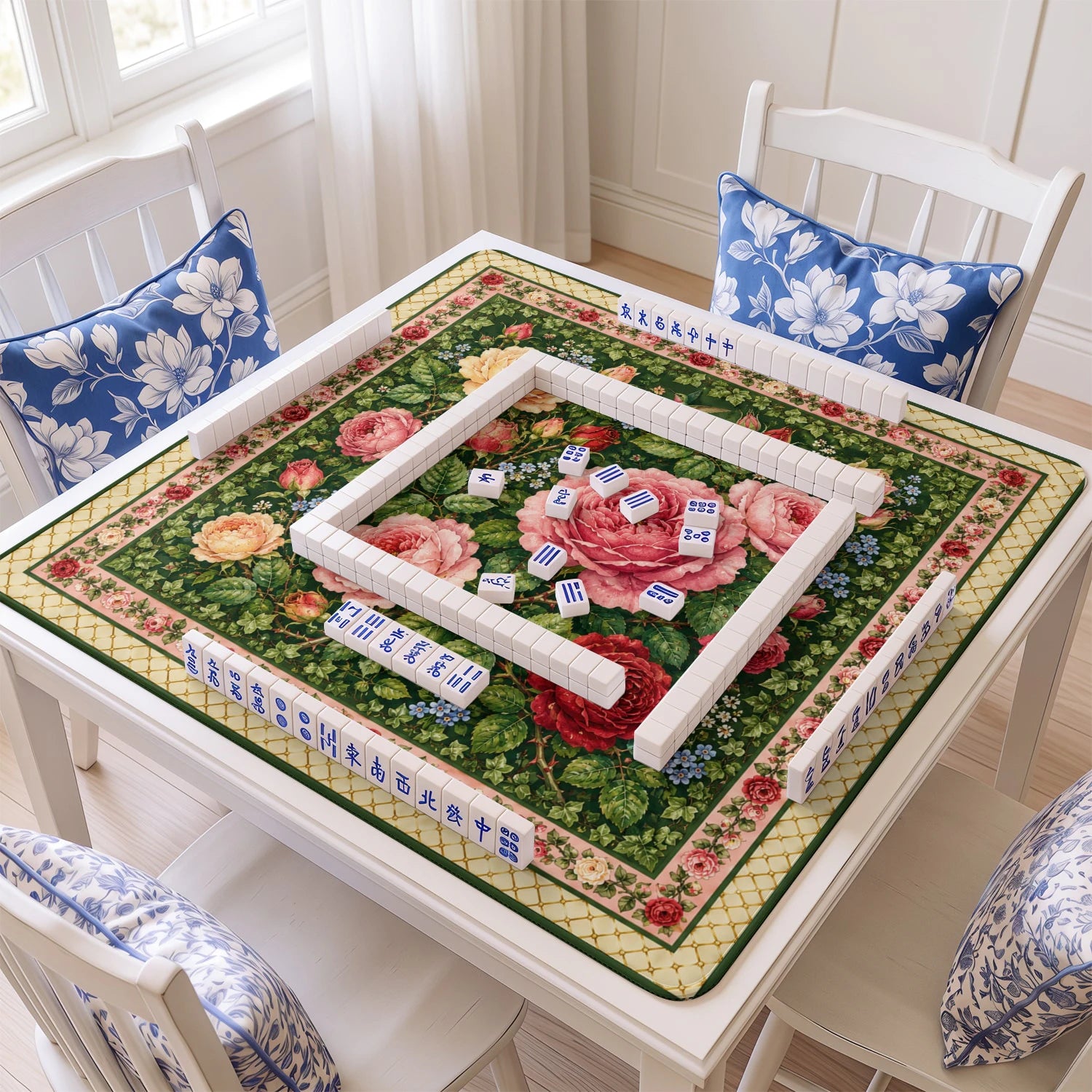 Pink Rose Garden Mahjong Mat – neoprene mah jongg table mat