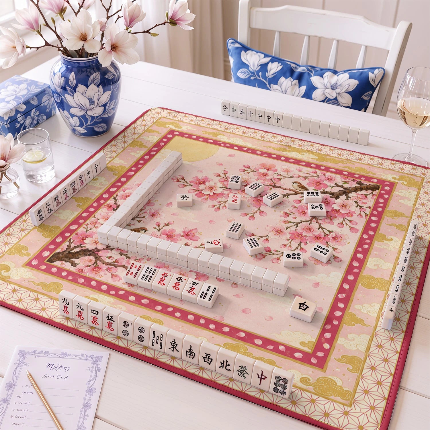 Pink Sakura mahjong mat – M (60x60 cm) and L (81x81 cm) sizes
