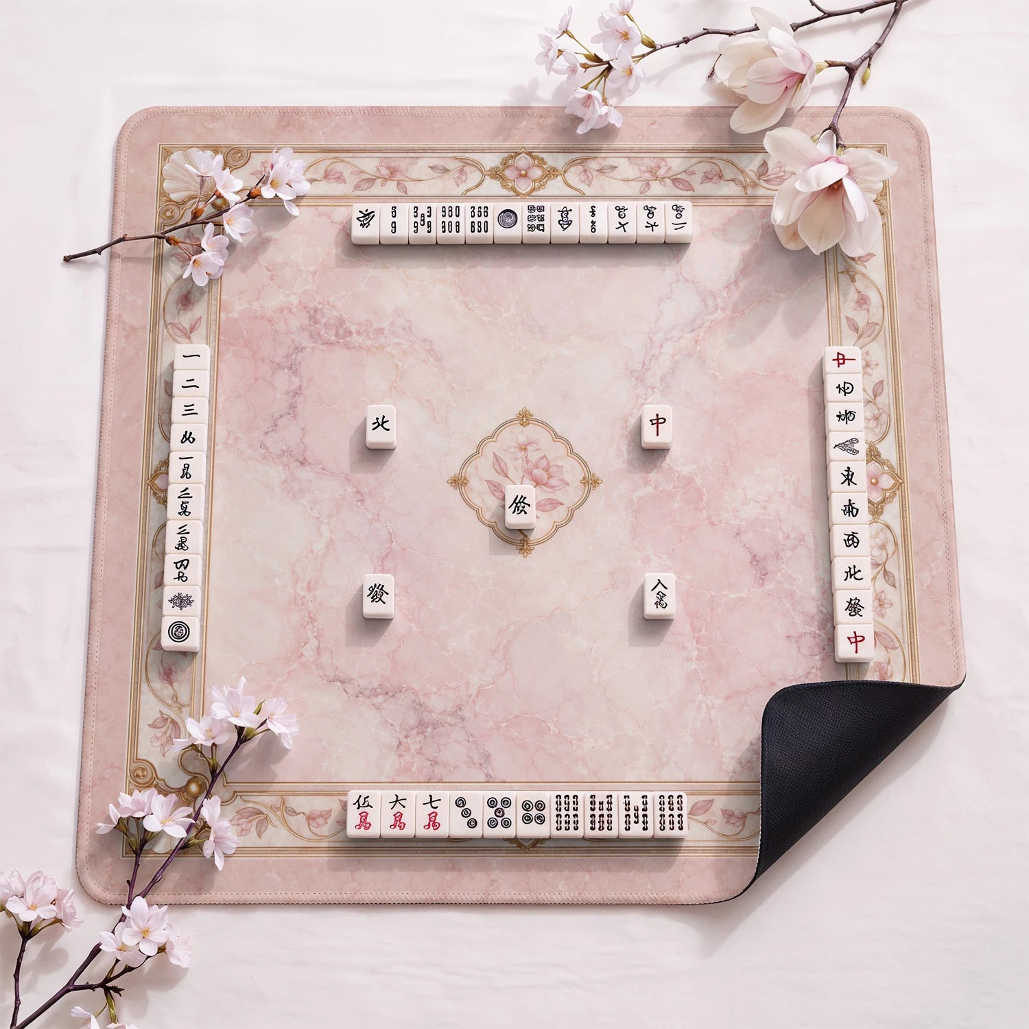 Pink Sakura Songbird Mahjong Mat - Mah Jongg Mat