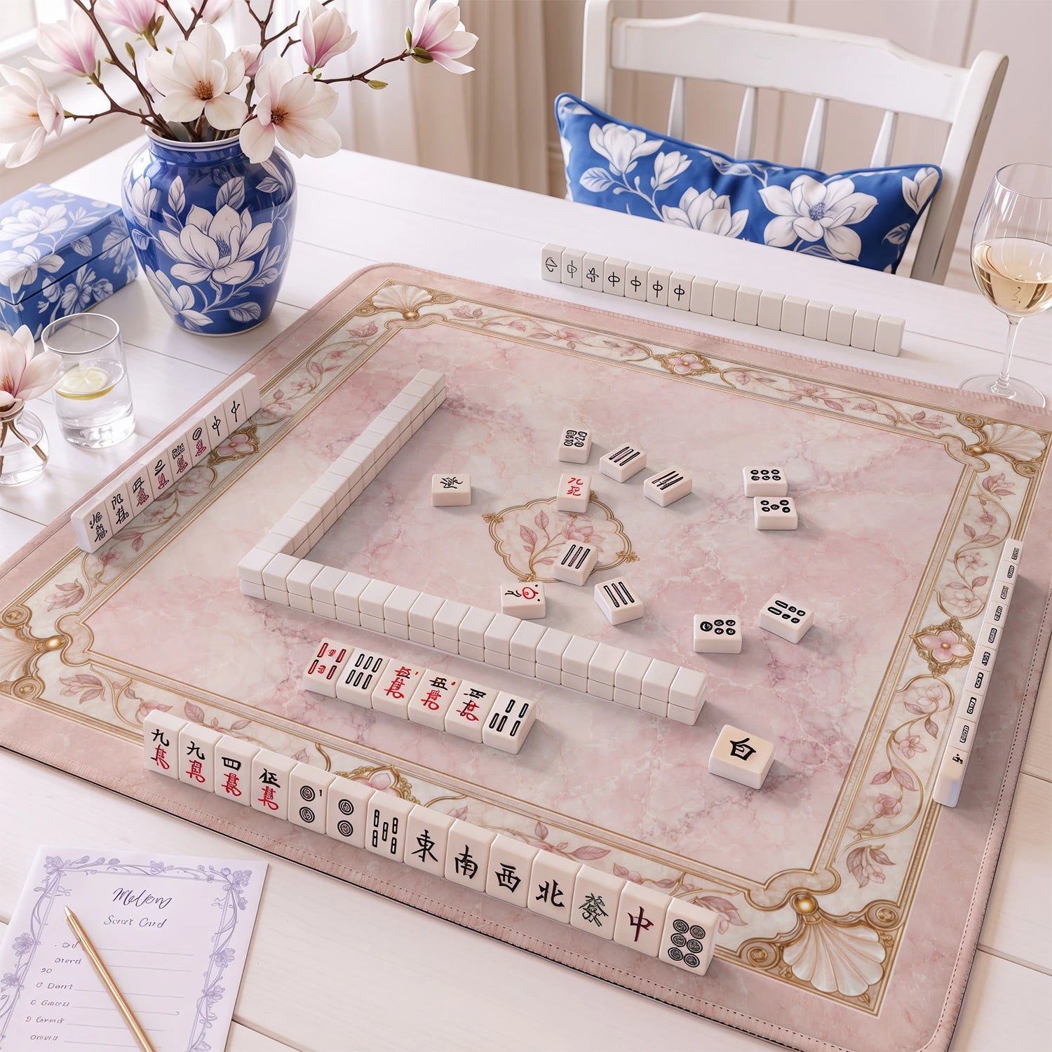 Pink Sakura Songbird Mahjong Mat - Mah Jongg Mat