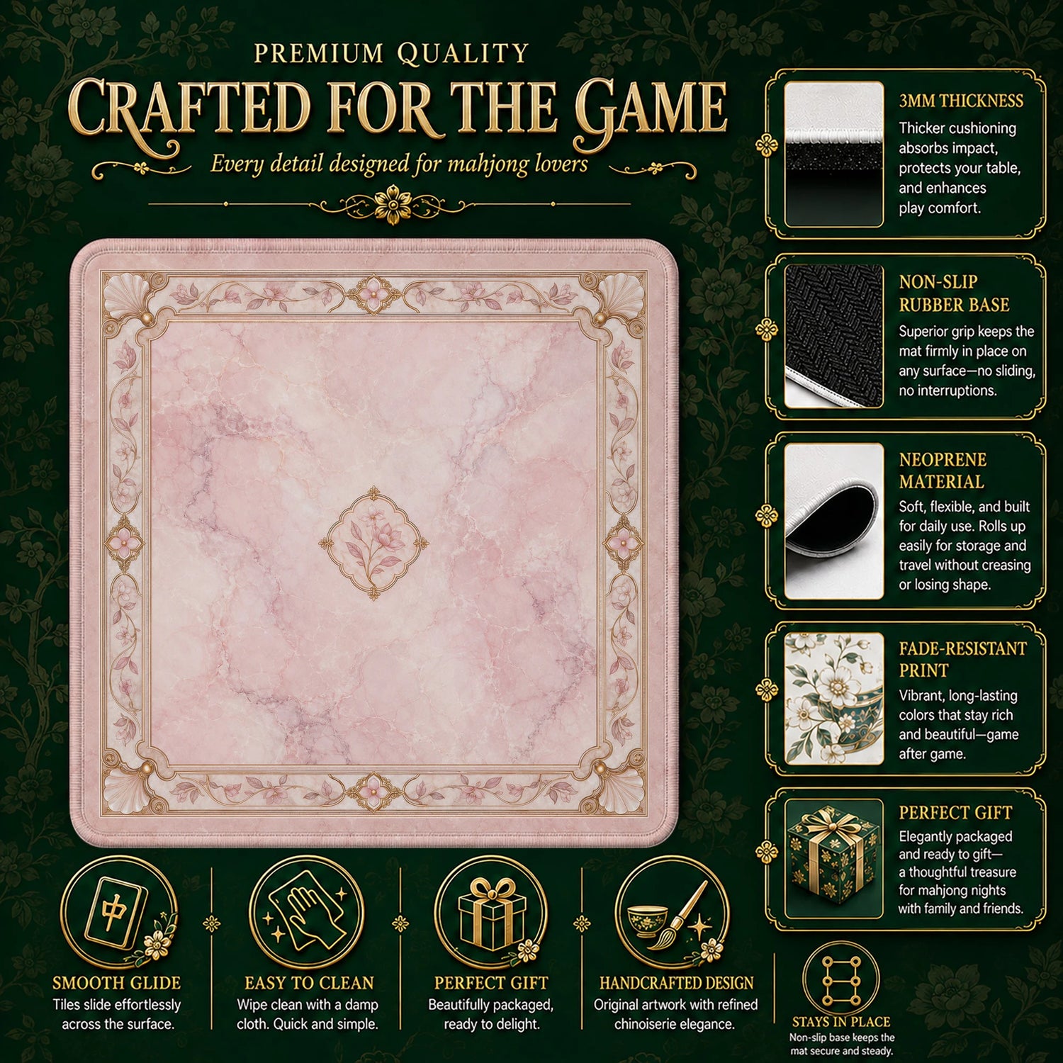 Pink Sakura Songbird Mahjong Mat - Mah Jongg Mat