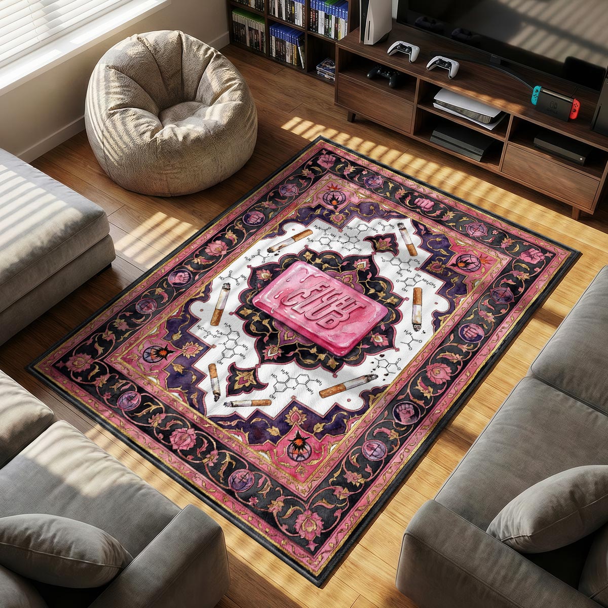 Pink Soap themed area rug for home decor fans