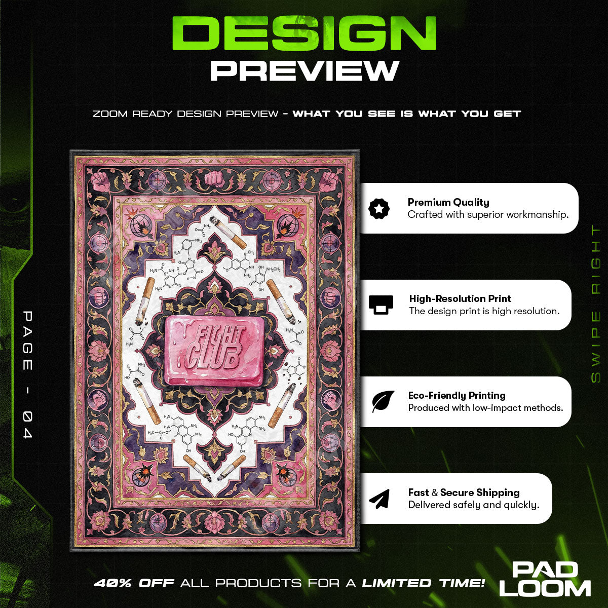 Room character design printed on rug