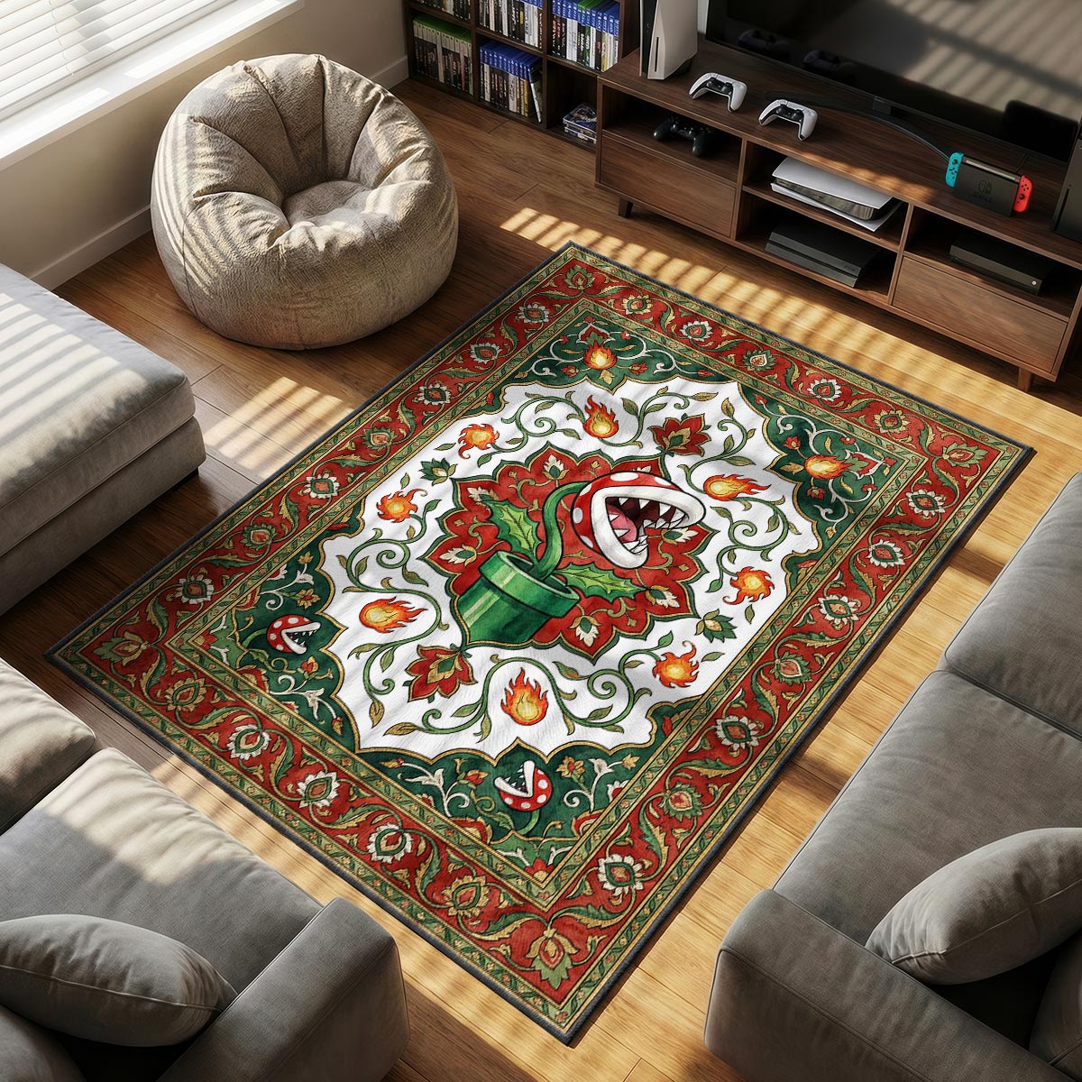 Piranha Plant themed area rug for home decor fans