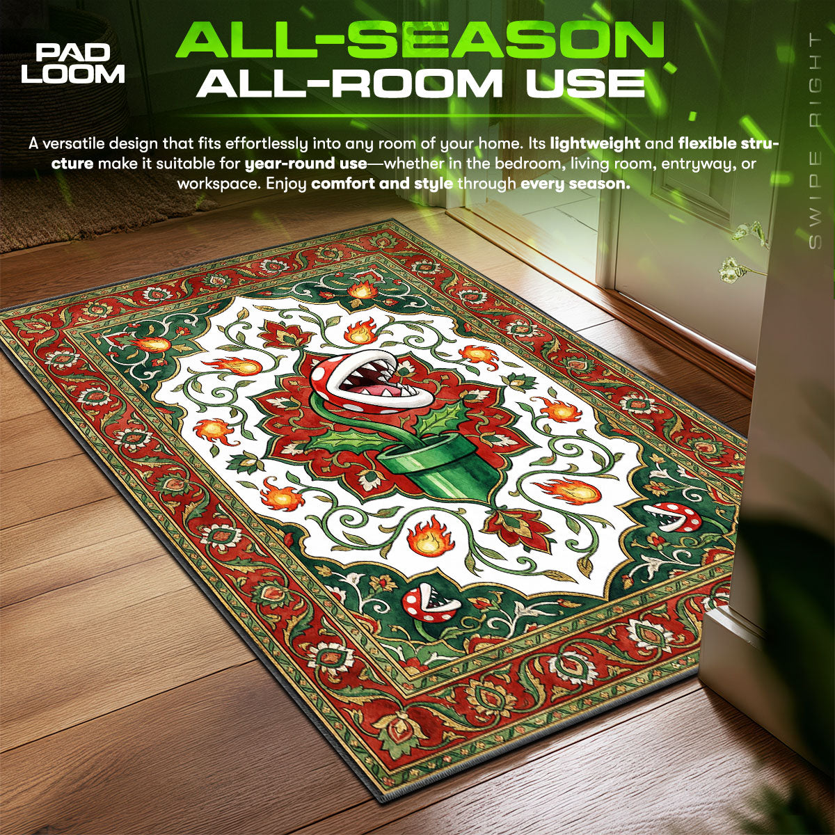 Piranha Plant Persian Super Mario Chair fan rug — premium quality print