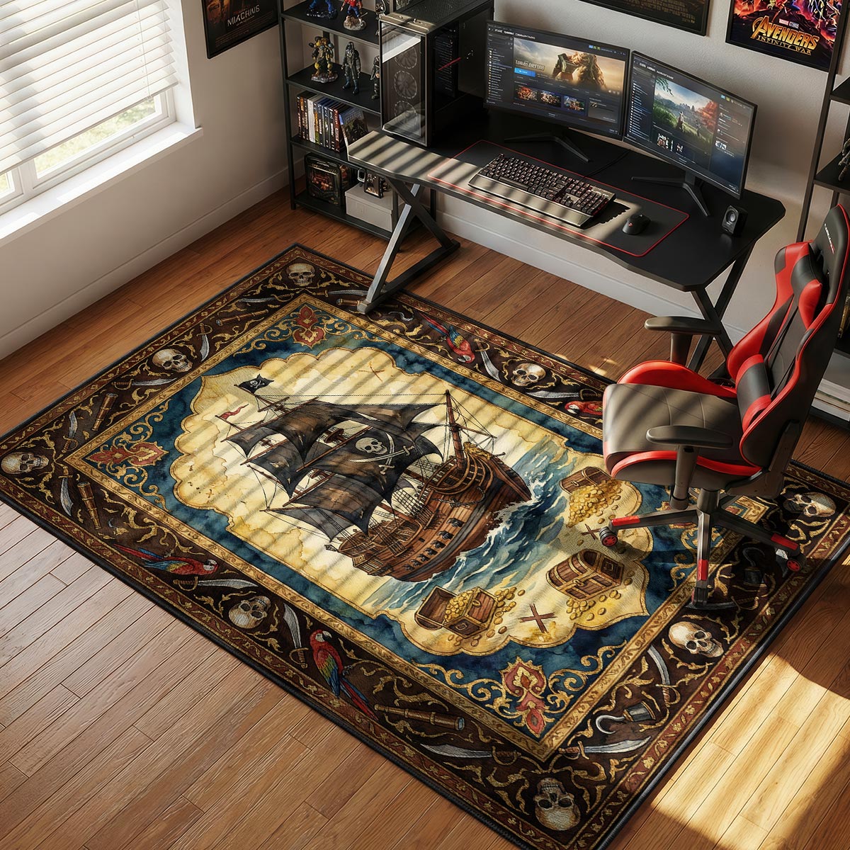 Pirate Ship Treasure Adventure Rug – Kids Pirate Room Decor
