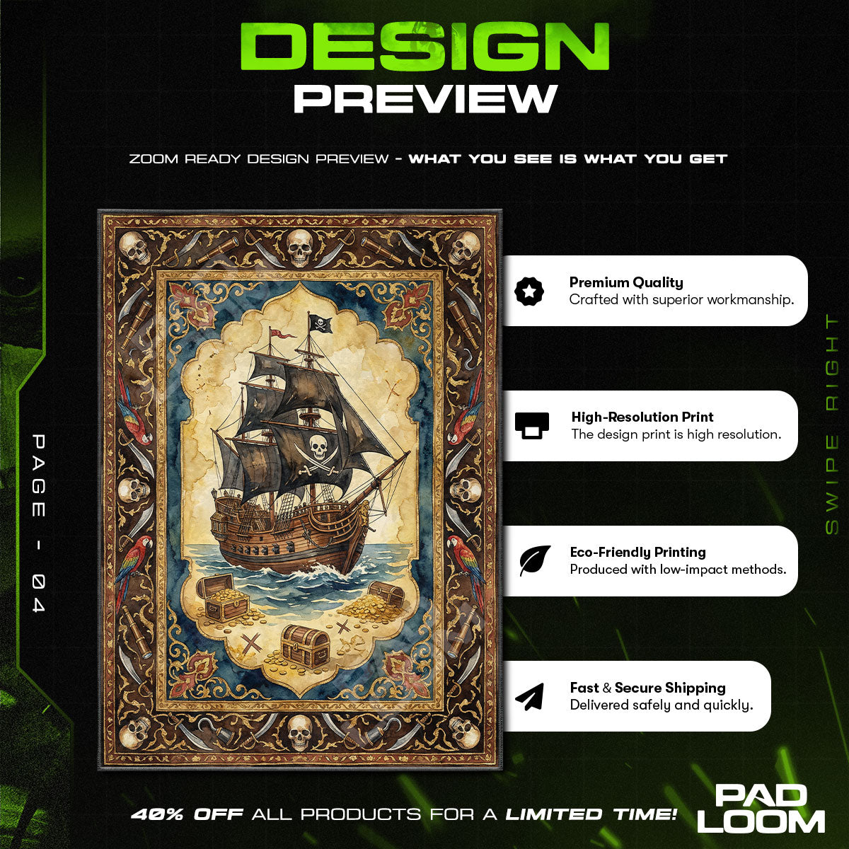 Pirate Ship Treasure Adventure Rug – Kids Pirate Room Decor