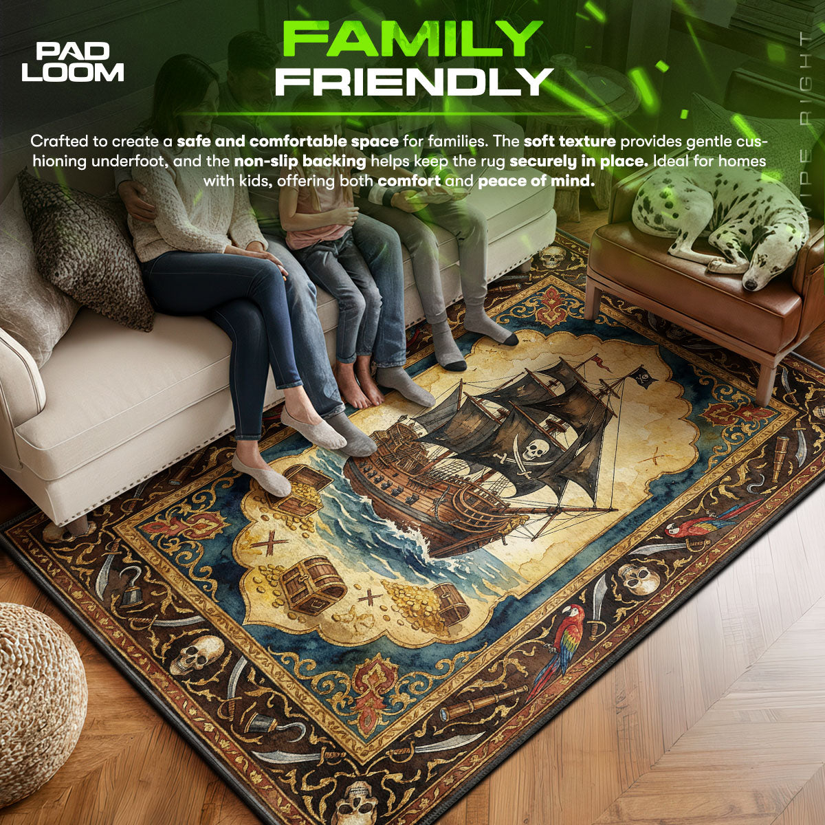 Pirate Ship Treasure Adventure Rug – Kids Pirate Room Decor