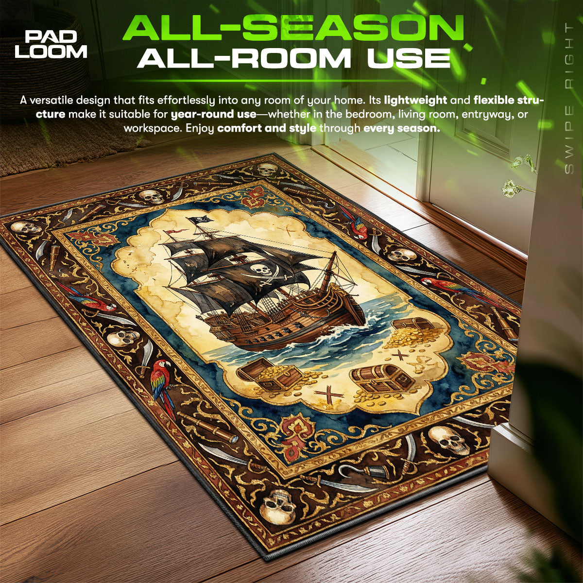 Pirate Ship Treasure Adventure Rug – Kids Pirate Room Decor