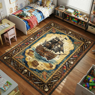 Pirate Ship Treasure Adventure Rug – Kids Pirate Room Decor