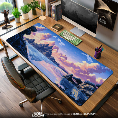 Pixel Art Sunset Mouse Pad, Retro Gamer Desk Mat
