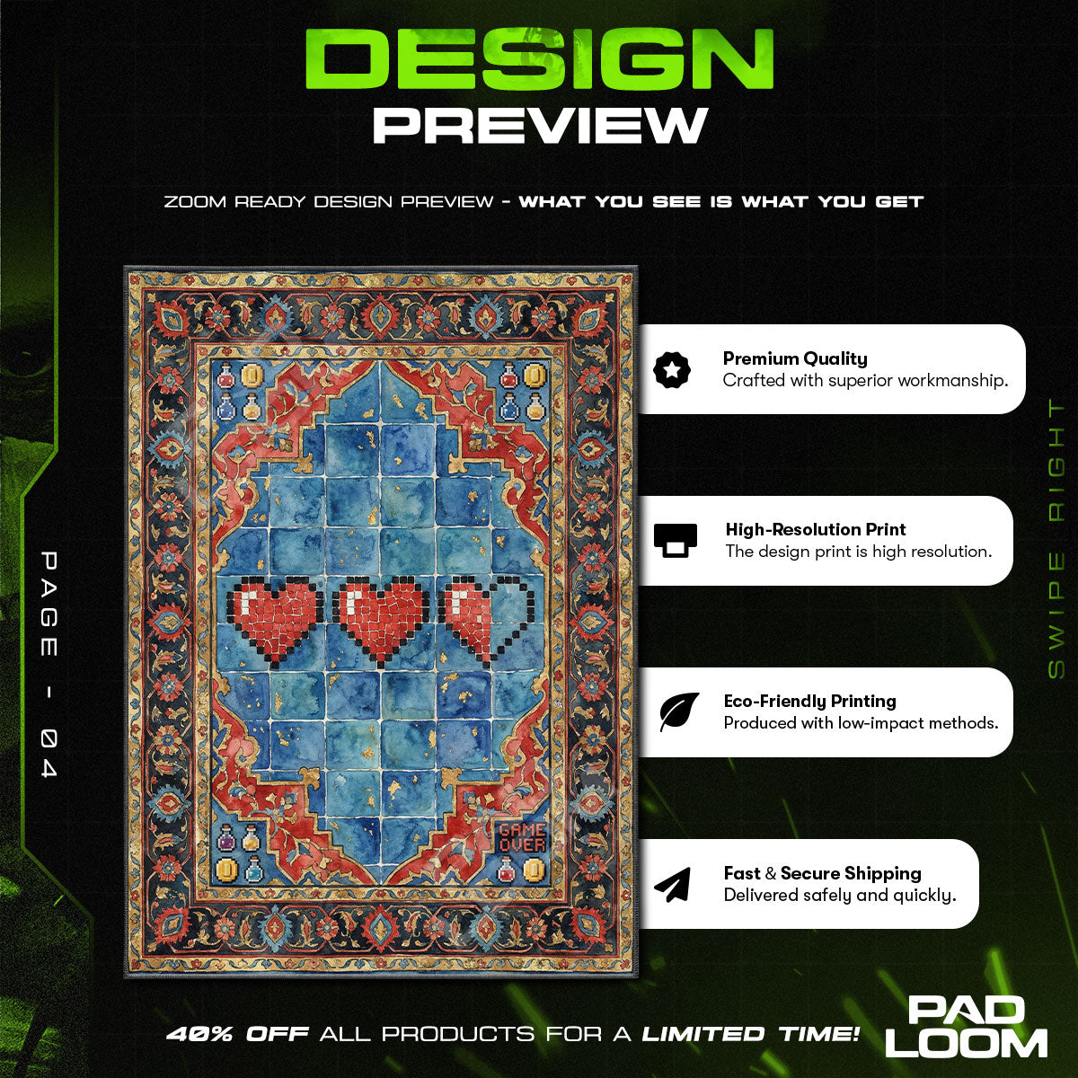 Pixel Hearts Health Bar Area rug — main product view