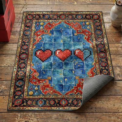 Pixel Hearts Health Bar Rug — Retro Gaming Area Rug