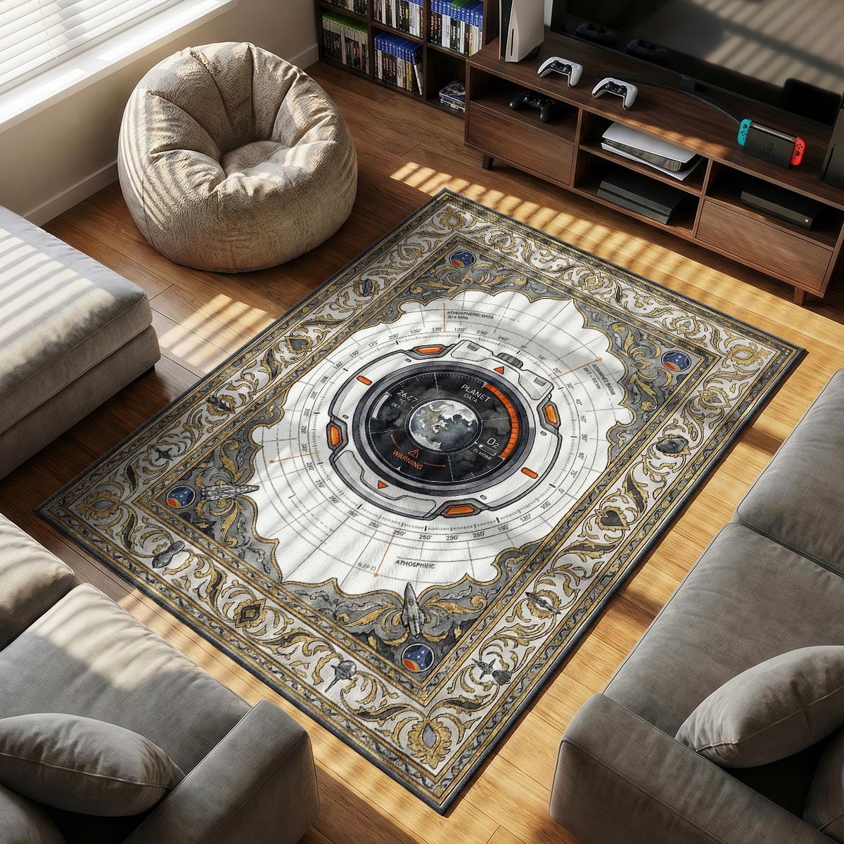 Planet Data themed area rug for home decor fans