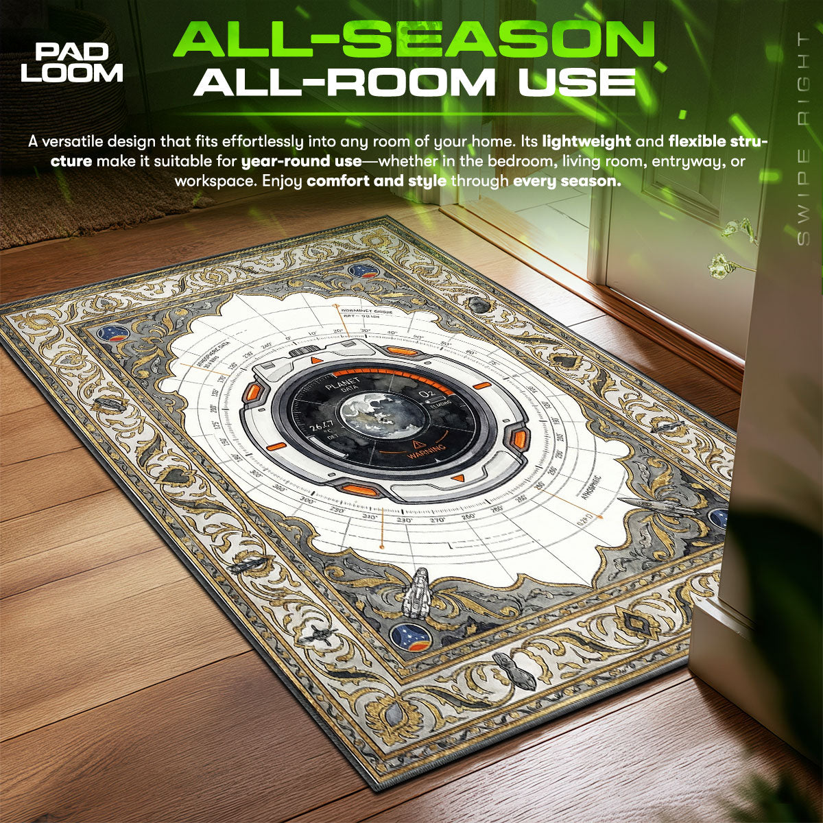 Planet Data HUD Starfield Chair fan rug — premium quality print