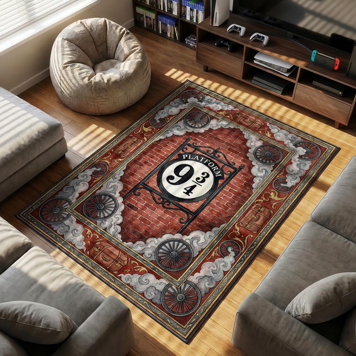 Platform 3/4 themed area rug for Vintage fans