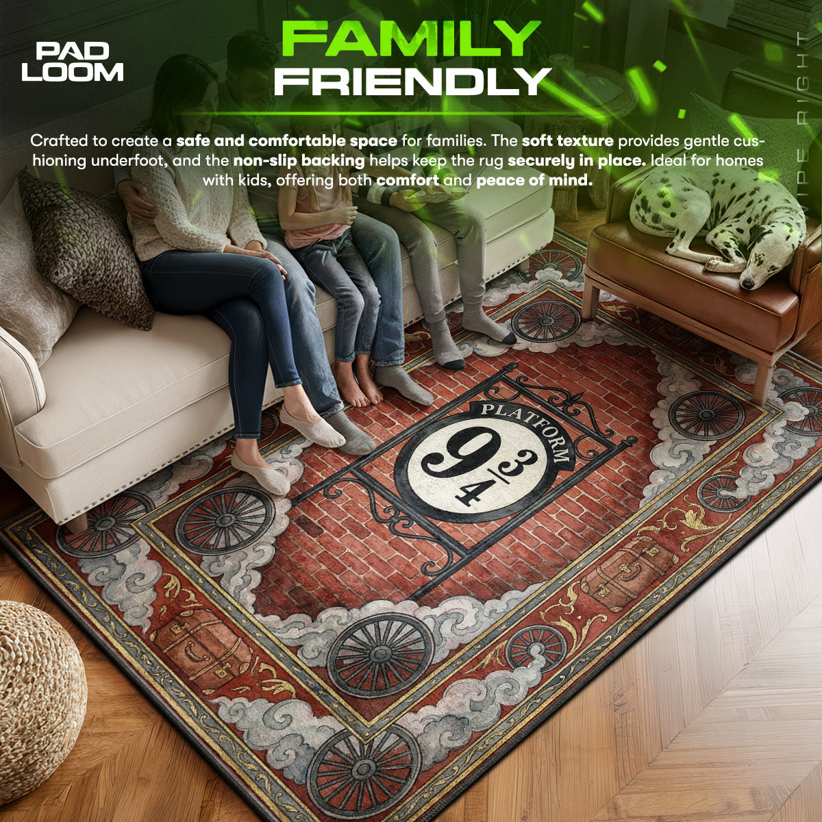 Platform area rug showing full Vintage artwork