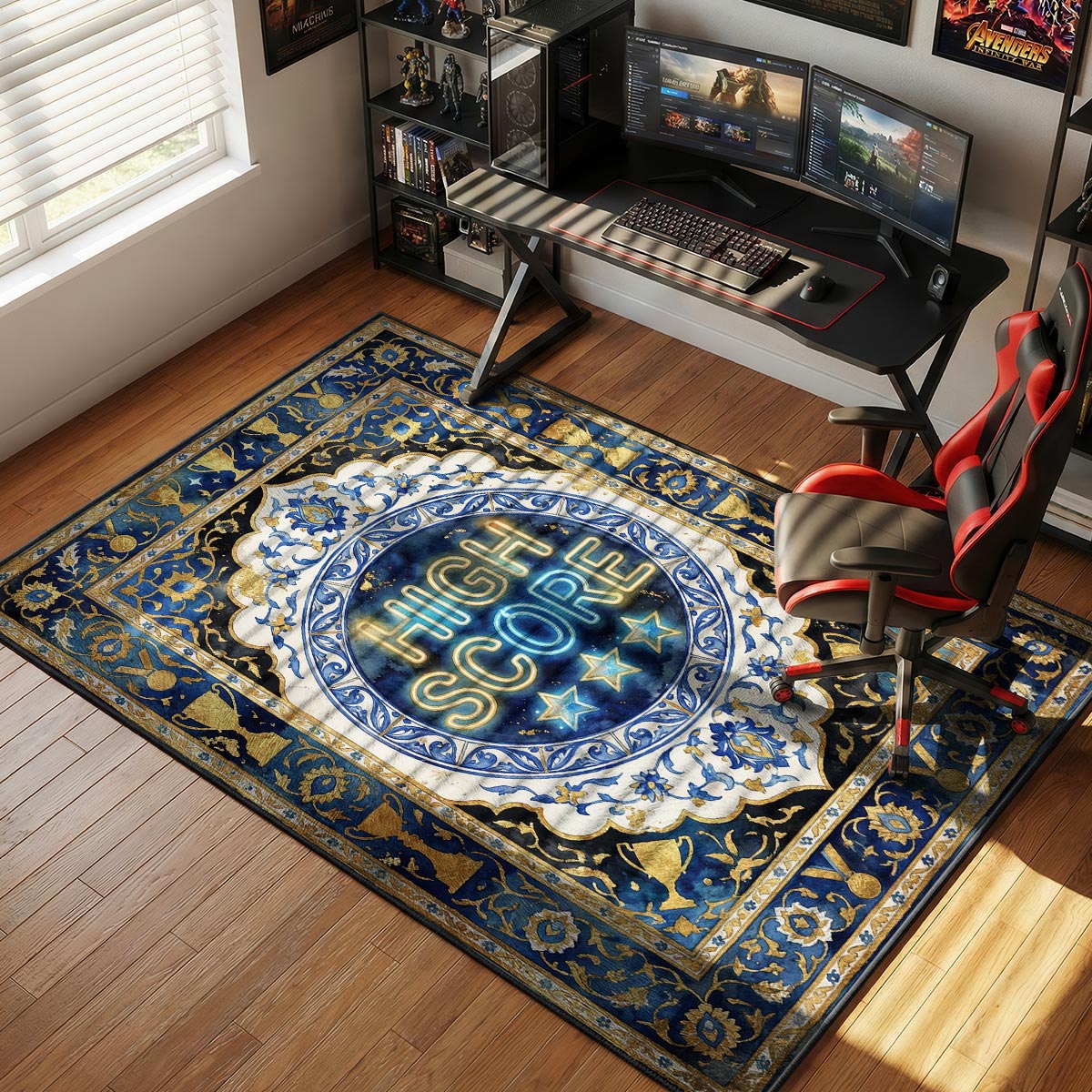 Player Royal themed area rug for home decor fans