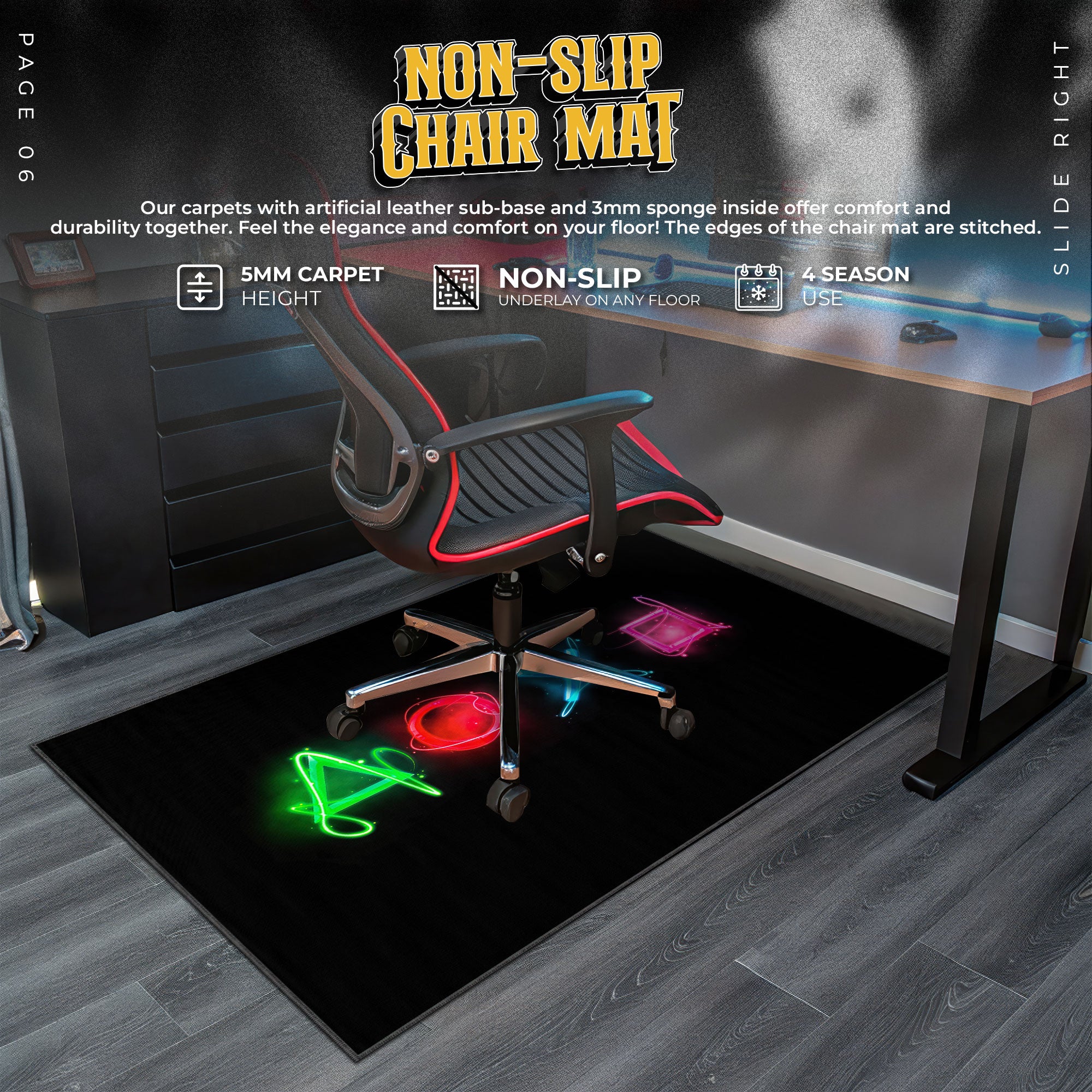 PlayStation Icons Mauspad, Neon Symbole Gamer Schreibtischmatte