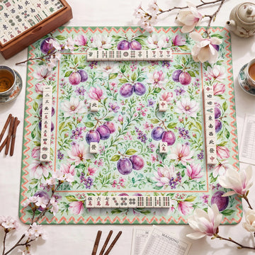 Plum Magnolia Mahjong Mat – neoprene mah jongg table mat