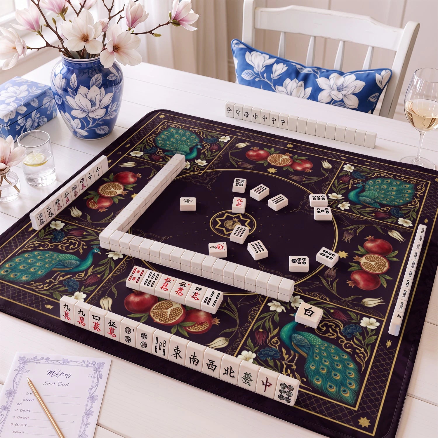 Plum Peacock Mahjong Mat - Mah Jongg Table Mat