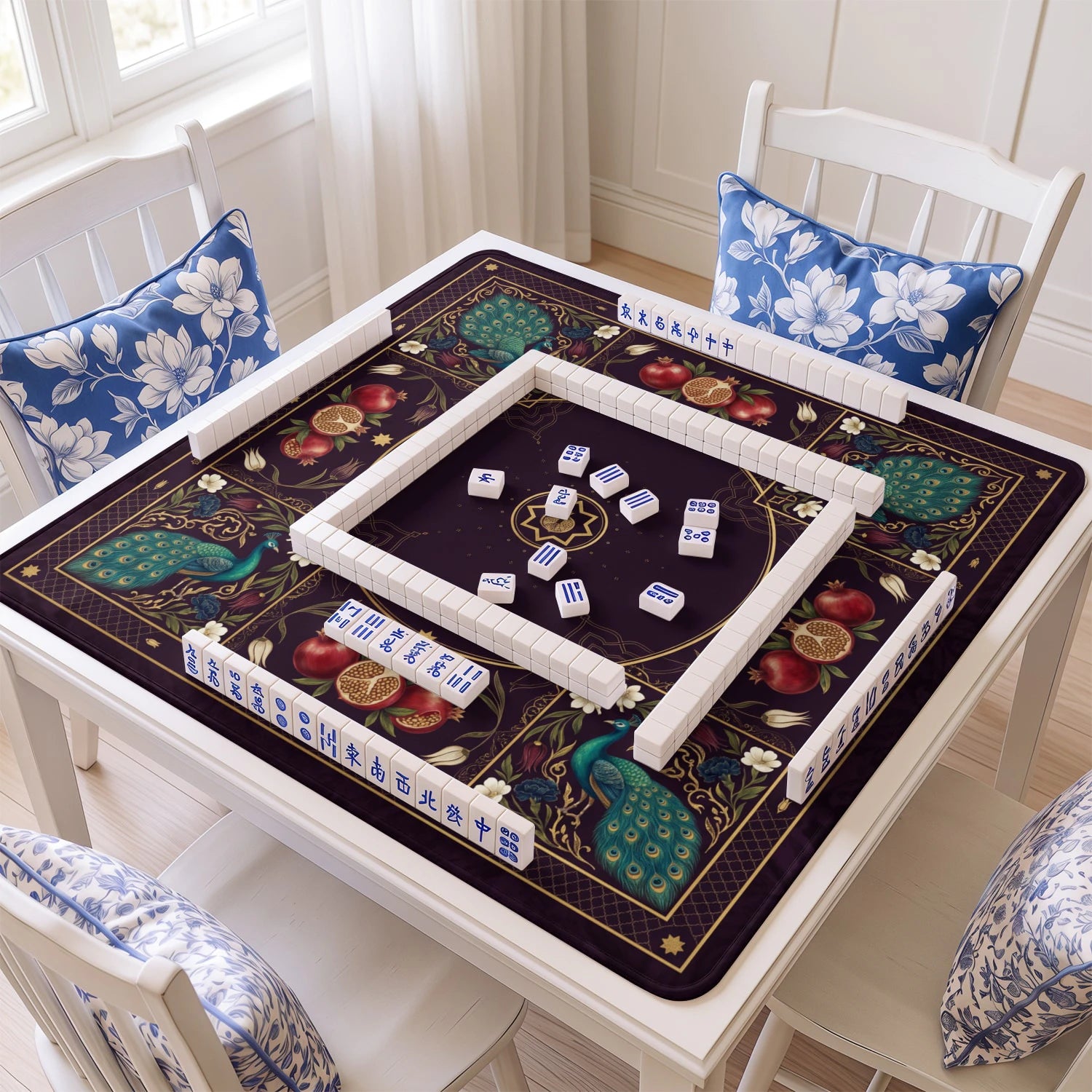 Plum Peacock Mahjong Mat - Mah Jongg Table Mat