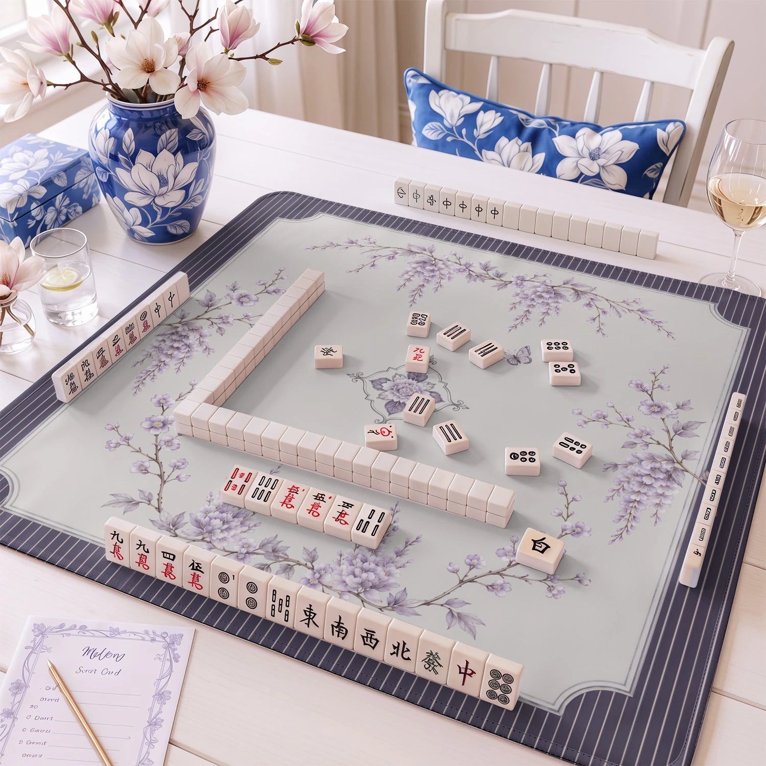 Plum Wisteria mahjong mat – M (60x60 cm) and L (81x81 cm) sizes