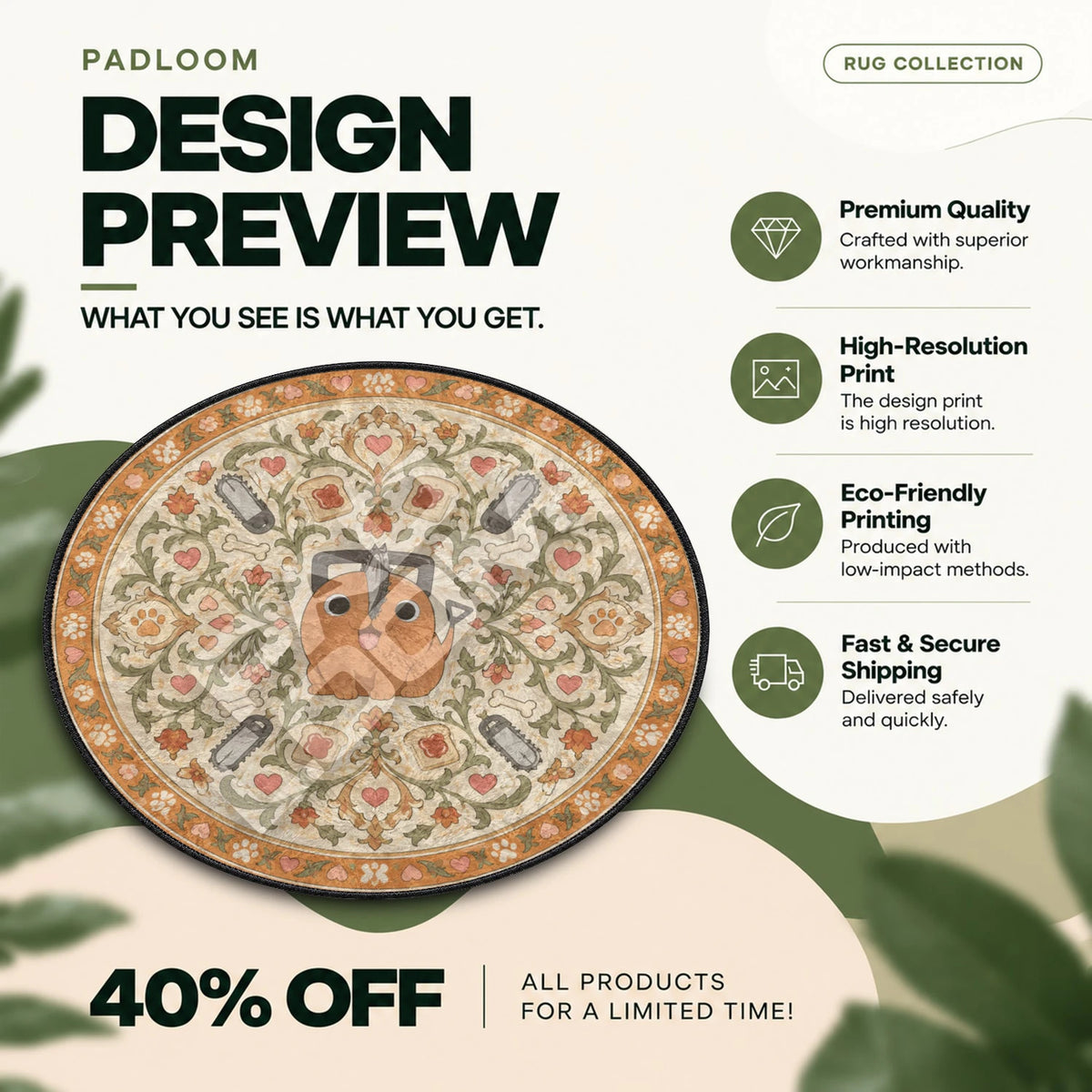 Pochita Floral Chainsaw Man round rug full design preview
