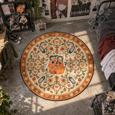 Pochita Floral Round Rug - Chainsaw Man Chair Mat