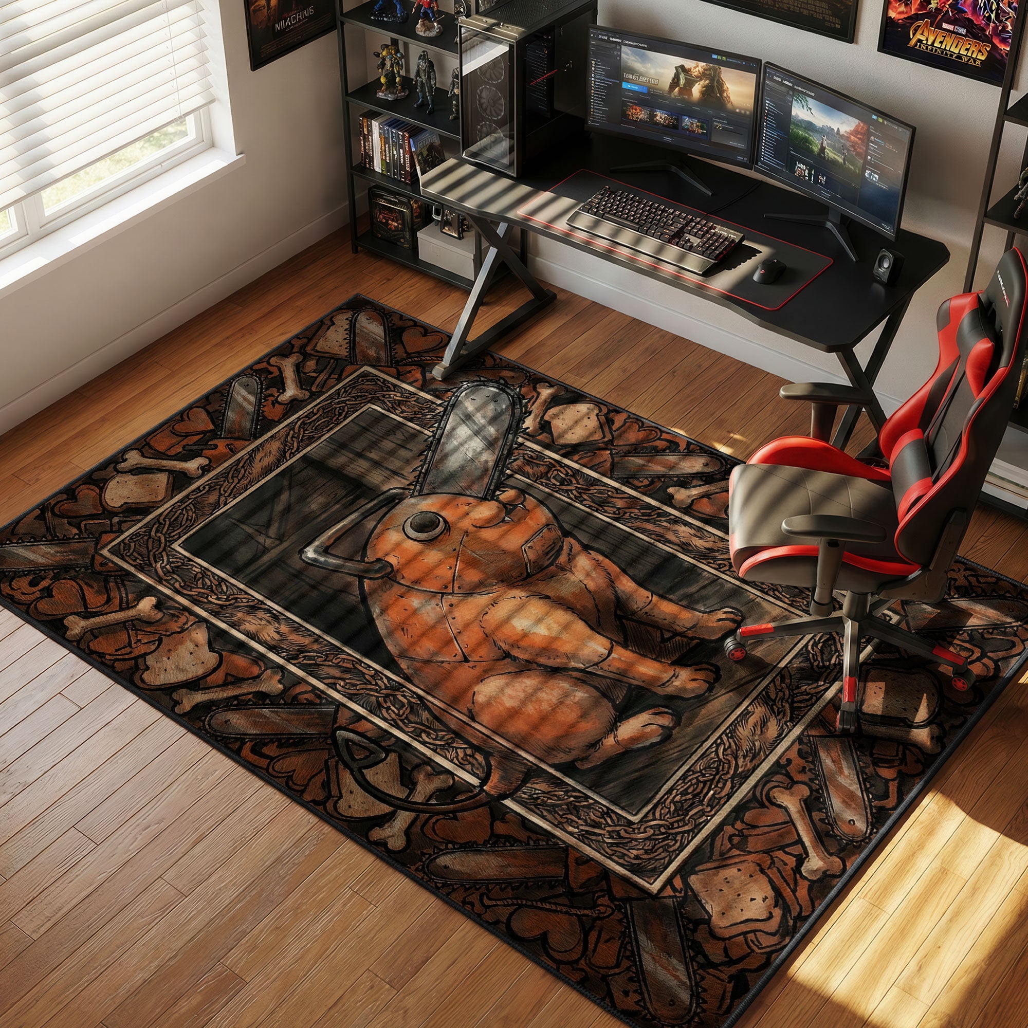 Pochita Rustic Woodcut Chainsaw Man Chair rug — main product view