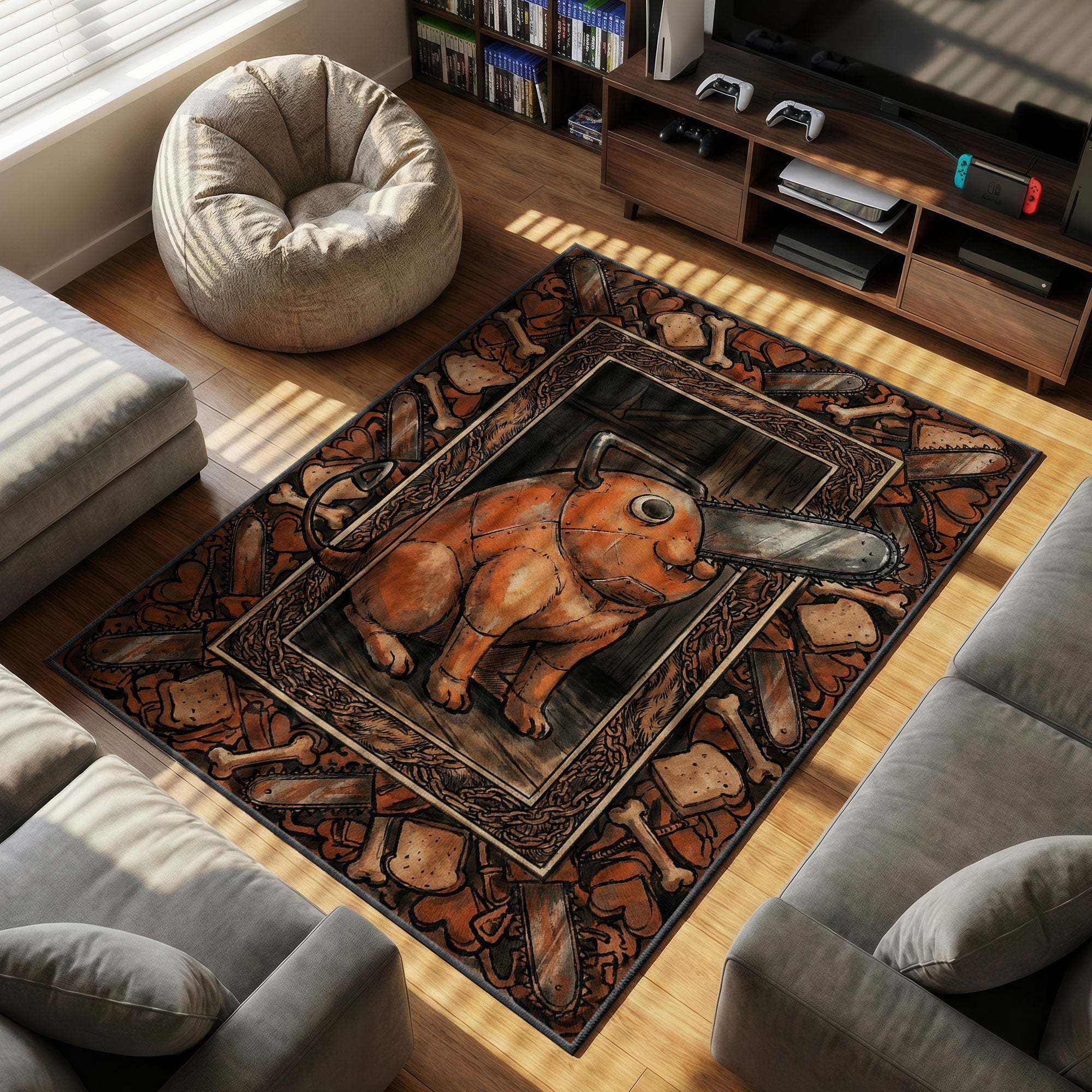 Pochita Rustic themed area rug for home decor fans